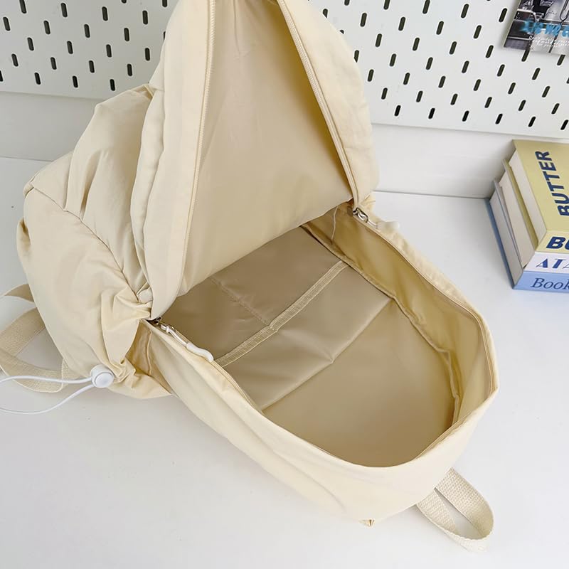 Women Solid Color Backpack Large Capacity Multi Pockets Daypack with Compartments Cute Lightweight Backpacks - color: Beige