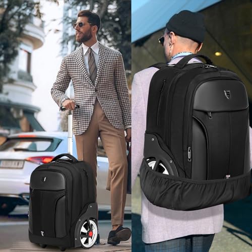 18Inch Rolling Backpack, Waterproof Wheeled Laptop Backpack, 40L, Black, Unisex, Modern Travel Daypack - color: Black, size: 18IN
