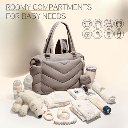 Diaper Bag Tote, Diaper Bag Backpack,Puffer Tote Bag with Pacifier Case, Lightweight Mommy for Hospital, Puffy with 10 Pockets, Convertible Baby for Travel,Khaki - color: Khaki