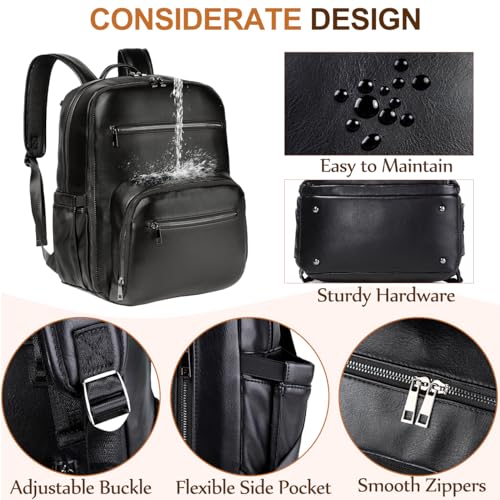 VASCHY Diaper Bag Backpack for Mum Dad, Unisex Large Waterproof Vegan Leather Baby Bag with Changing Pad,Insulated Pockets,Padded Laptop Sleeve for Travel,Black - color: Black