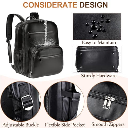 VASCHY Diaper Bag Backpack for Mum Dad, Unisex Large Waterproof Vegan Leather Baby Bag with Changing Pad,Insulated Pockets,Padded Laptop Sleeve for Travel,Black - color: Black