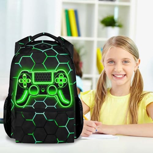 Kids Backpack for Boys - 17 Inch Gamer Backpack Gifts with Adjustable Straps, Toddler School Book Bag for Preschool Elementary - color: Green