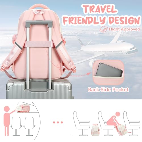School Backpack for Girls, Laptop Backpack 15.6 Inch Kids Elementary Middle High School Bag Anti Theft Cute College Bookbags for Teens Girls Women Students Casual Travel Daypack,Pink Beige - color: Pink Beige