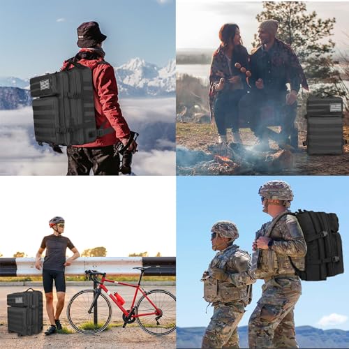 45L Army Tactical Backpack For Men,Large Military Assault Pack 3 Day Bug Out Bag For Women, Molle Daypack Camping Outdoor Mountaineering Backpacks Black Rucksack Survival