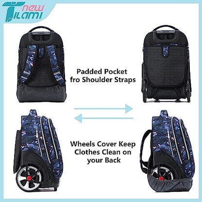NEW TILAMI 19 inch Rolling Backpack Teens Rolling Backpack Cute Wheeled Laptop Backpack Bookbag Roller Travel Bag College, Doodle Grey - color: Grey Doodle