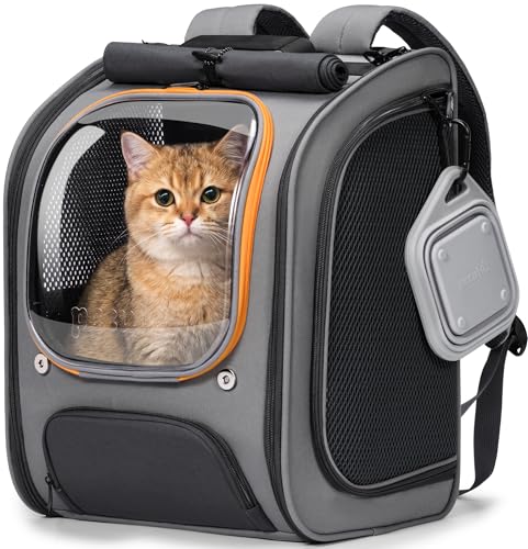 Pecute Cat Backpack Carrier,Large Space Cat Bubble Backpack,Ergonomic,Gray | Color Blocking,Sunshade curtain,Folding bowl,Transparent window,Sturdy,Large mesh on both sides for breathability - color: Gray-on-Gray Color Blocking