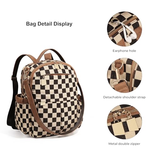 Checkered Backpack Purse Women Plaid Vegan Leather Fashion Travel Bag Large Designer Shoulder Handbag Commuter Brown (Plaid Brown) - color: Plaid Brown