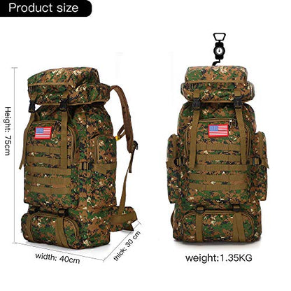 70l Hiking Backpack for Men Waterproof Military Camping Rucksack Travel Daypack - color: Junglecamouflage