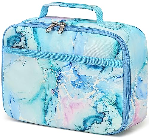LEDAOU Kids Lunch Box, Insulated Lunch Bag for Girls Boys, Reusable Lunchbox for School Preschool Kindergarten Daycare, Lightweight Blue Marble Lunch Tote - color: Marble Blue