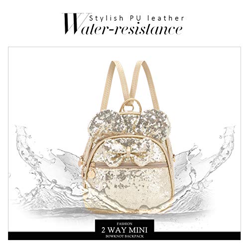 KL928 Girls Mini Backpack Bowknot Polka Dot Cute Small Daypacks Convertible Shoulder Bag Purse for Women - color: Golden-01
