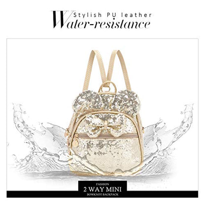 KL928 Girls Mini Backpack Bowknot Polka Dot Cute Small Daypacks Convertible Shoulder Bag Purse for Women - color: Golden-01