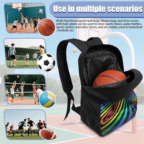 18.5in Basketball Backpack Basketball Bag with Shoe Compartment & Ball Holder, Waterproof Bag for Soccer Volleyball - color: Colorful Stripe Swirl Print