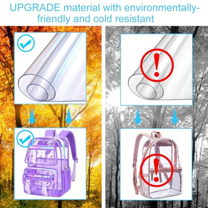 KLFVB 3PCS Clear Bookbag Heavy Duty, Girls See Through School Bag Set, Cute Transparent Backpack for Women - Star Purple - color: Star Purple Clear Backpack