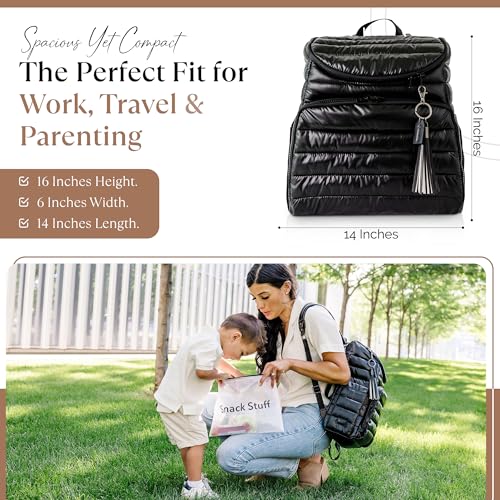 Citi Collective Gallery Diaper Bag Backpack - Casual Day-to-Day Backpack Fits 15" Laptop - Travel Bag with Multiple Compartments, Pockets, Portable Changing Pad, and Shoulder Strap-Black - color: Black