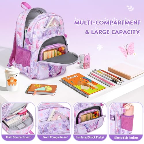 Toddler Backpack for Girls Ages 5-8, 3PCS Girls Backpack with Lunch Bag & Pencil Case - 15inch Kids School Bookbag for Preschool Kindergarten Elementary School (Butterfly) - color: Butterfly