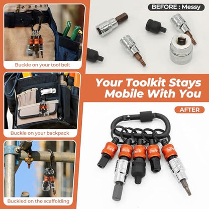 5PCS 3/8" Socket Holder Keychain,Drive Quick-Release Organizer - size: 5PCS-3/8"