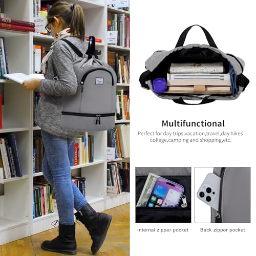 Kamo Drawstring Backpack Bag - Sport Swimming Yoga Backpack with Shoe Compartment, Two Water Bottle Holder for Men Women Large String Backpack Athletic Sackpack for Travel - color: Light Grey