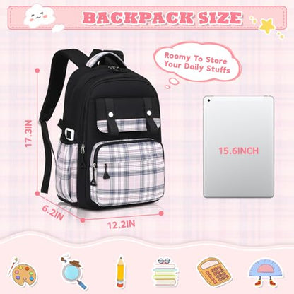 MUSEVOS Girls Backpack, Elementary Middle School Backpack, Large Capacity Kids Bookbag - color: Black/Pink