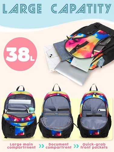 BLUEFAIRY High School Backpack for Girls Boys Middle School Bookbag for Kids Back to School Bag for College with Large Compartment Casual Daypack Mochilas para Niñas Adolescentes 18" Black Rose - color: Black / Rose