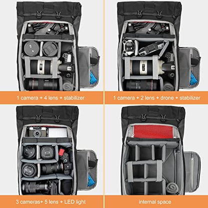 Besnfoto Camera Backpack Waterproof Camera Bag Satchel for Photographer DSLR SLR Mirrorless with Laptop Compartment and Rain Cover - color: Black
