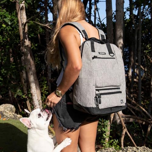 Cleverpup Porter 2-in-1 Dog Gear Backpack – Premium Dog Travel Bag with 10 Pockets, Zip-Off Treat Pouch, Leash Clip, Waterproof Pockets & Water Bottle Holder – Weekend, Hiking, Camping, Heather Grey - color: Heather Grey
