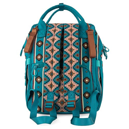 Wrangler Aztec Backpack Organized Daypack Travel Baby Bag with Stroller Strap and Side Bottle Pockets WG2204-9110TQ - color: Angel Turquoise
