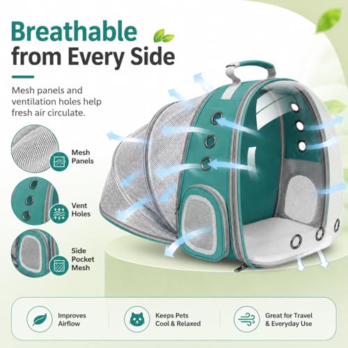 Expandable Cat Carrier Backpack with Bubble Window, Green - color: Green