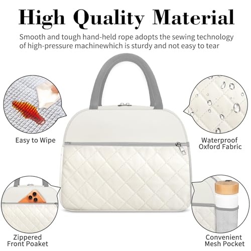 Coobiiya Lunch Box Lunch Bag for Women Men,Reusable Cute Lunch Pail bag - color: Embroidered White