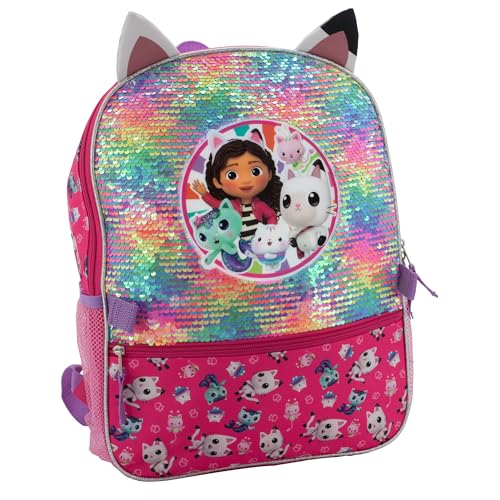 AI ACCESSORY INNOVATIONS Gabby’s Doll House 4 Piece Backpack Set, Flip Sequin 16" School Bag for Girls with Front Zip Pocket, Pink - color: Gabby