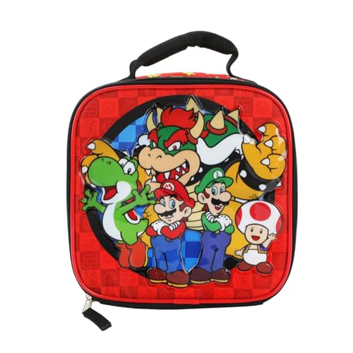 Bioworld Super Mario Brothers 5-Piece Backpack & Lunchbox Set With Water Bottle - color: 5-pc Super Mario Clear Red, size: 16 Inches
