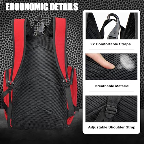 LARIPOP Basketball Backpack with Ball & Ventilated Shoe Compartment Insulated Pockets for Men Training - color: red