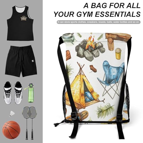 Drawstring Gym Backpack with Shoe Compartment And Wet Pocket, 28L Lightweight Waterproof Camping Equipment Pattern Sports Backpack for Workout Swim Beach Travel String Bag for Men Women