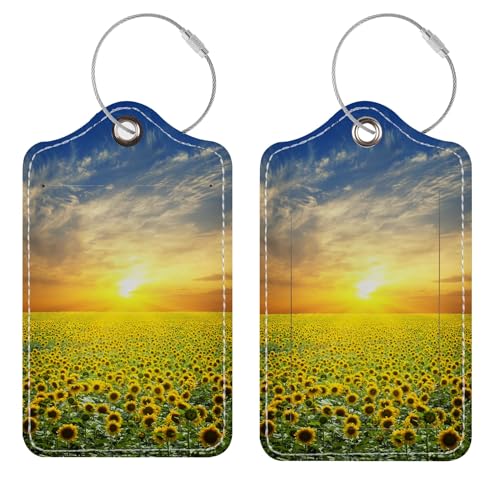 Luggage Tags for Suitcases, 2 Pack Cute PU Leather Suitcase Tag Identifiers TSA Approved with Stainless Steel Loop and Address Card for Baggage Tag for Travel Essentials Sunflowers, by Chelmon - color: 09 Sunflowers