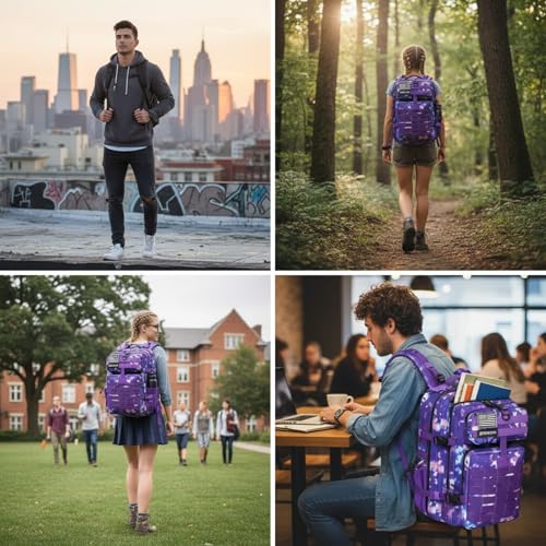 45L Military Tactical Backpack for Men & Women Bug Out Bag Assault pack Molle Daypack Hiking Trekking Rucksack (2.0 side pockets (purple tie-dye) - color: 2.0 Side Pockets (Purple Tie-dye）