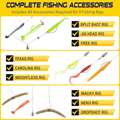 PLUSINNO 253/387pcs Fishing Gear Accessories Kit, Fishing Tackle Box with Tackle Included, Fishing Hooks, Fishing Weights Sinkers, Spinner Blade, Fishing Equipment for Bass Trout Bluegill Crappie - color: 229pcs Fishing Accessories Kit