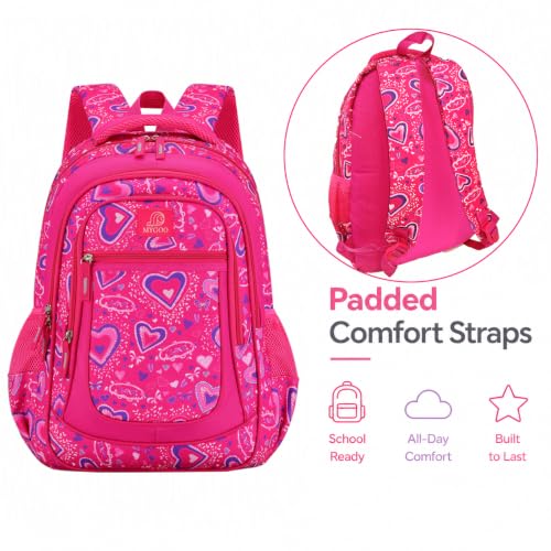 MYGOO Girls School Backpack Vineyard Heart Pink Bookbag for Elementary Middle School Ages 5-12, 17 inch Large Capacity 24L Kids Student Travel Bags - color: Vineyard Heart Pink