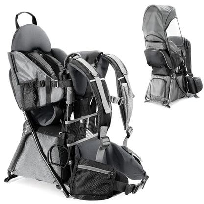 besrey Baby Backpack Carrier, Toddler Hiking Backpack with Safety 3-Height Seat, Adjustable Straps&Waist Belt, Foldable Frame Lightweight Large Capacity Child Carrier for Hiking (Silver Grey) - color: Silver Grey