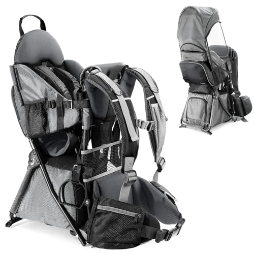 besrey Baby Backpack Carrier, Toddler Hiking Backpack with Safety 3-Height Seat, Adjustable Straps&Waist Belt, Foldable Frame Lightweight Large Capacity Child Carrier for Hiking (Silver Grey) - color: Silver Grey