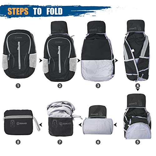 ZOMAKE Ultra Lightweight Packable Backpack 25L, Foldable Hiking Backpacks Water Resistant Small Folding Daypack for Travel(Black) - color: Black-b