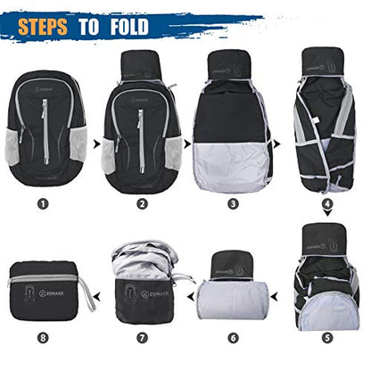 ZOMAKE Ultra Lightweight Packable Backpack 25L, Foldable Hiking Backpacks Water Resistant Small Folding Daypack for Travel(Black) - color: Black-b