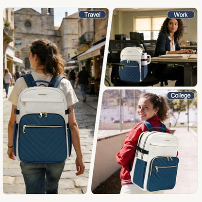 VANKEAN Laptop Backpack for Women (Beige-Haze blue, 18 Inch) - color: Beige-haze Blue, size: 18 Inch