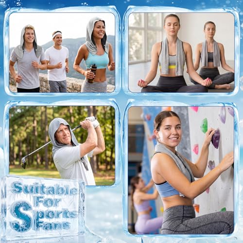 Honoson 20 Pcs12x25 Inch Cooling Hoodie Towel Bulk for Neck and Face 40x12 Inch Quick Dry Sweat Towels Instant Ice Cold Towel for Hot Weather Run Yoga Gym(Light Gray) - color: Light Gray