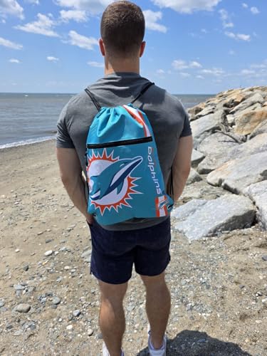 FOCO Miami Dolphins NFL Drawstring Backpack with Zippered Pocket — Officially Licensed, Cordura Nylon - color: Miami Dolphins