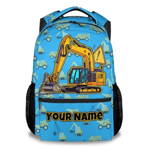 Personalized Toddler Backpack Boys - 17 Inch Excavator Construction Backpacks for Kids, Large Capacity Portable Kindergarten Bookbag Gifts - color: Blue