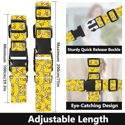 2 Pack Luggage Straps for Suitcases, Adjustable Travel Belt with Double Lock, Bright Colors Travel Packing Straps with Quick Release Buckle Unique Nylon for Sleeping Bag Car Seat (Duck)