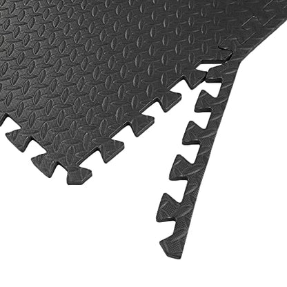 Xspec 3/8" Thick 100 sq. ft. (25 pcs) Gym EVA Foam Floor Mats (24" x 24") | Steel Pattern, Black - style: Steel Pattern-Black