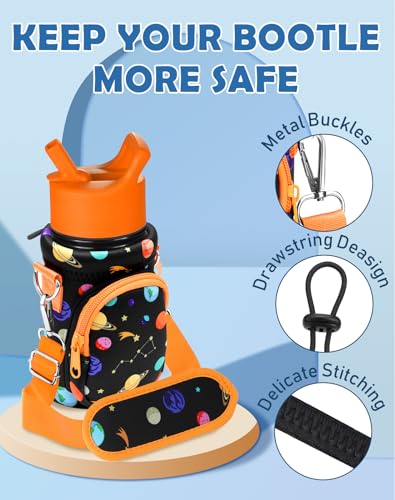 Miss Adola Water Bottle Carrier with Strap - Insulated Kids Water Bottle Holder for Boys Girls Bottle Bag for 10-18Oz - color: Orange Planet