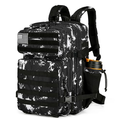 Lovelinks21 25L Tactical Backpack for Men and Women Military Backpack Small Assault Pack Molle Backpack Bug Out Bag Travel Rucksack Daypack (Black Lightning) - color: Black Lightning