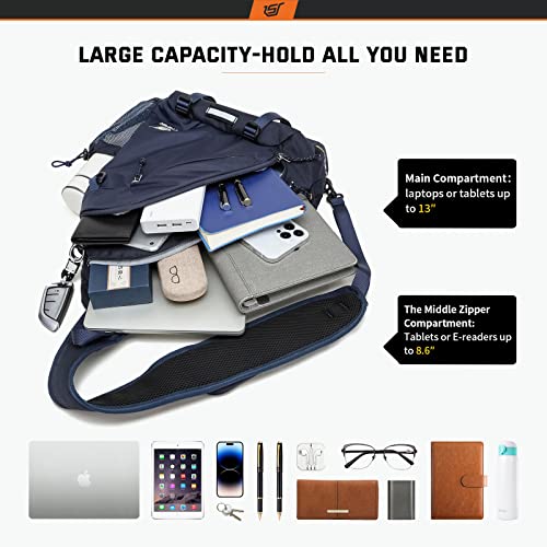 SKYSPER Sling Laptop Bag (Up to 13 Inch) - 18L Crossbody Sling Backpack Travel Shoulder Bag Hiking Daypack for Men Women(Navyblue) - color: Blue