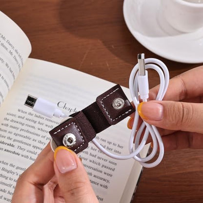 2 PCS Cord Organizer,Cord Keeper,Cable Organizer USB Holder,Cable Straps,Earbud case,wrap Headphone,Headset Winder,Earphone Clips Ties,stocking stuffers Gifts for Women Leather Coffee - style: Coffee